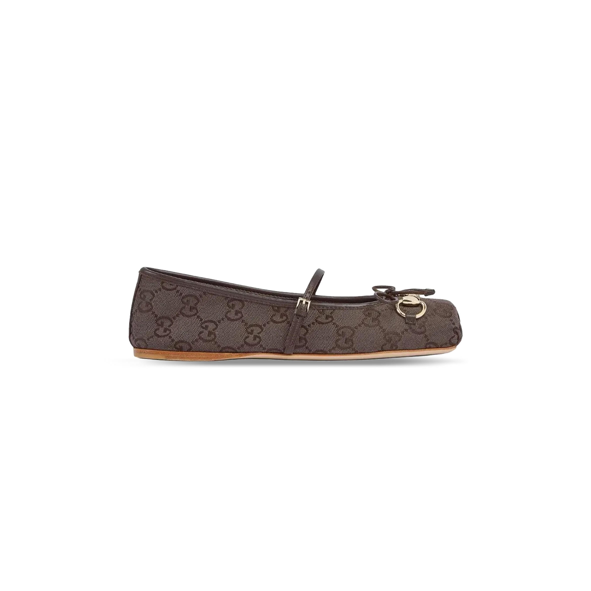 GUCCI HORSEBIT CANVAS BUCKLE SQUARE-TOE FLAT SHOES 814321
